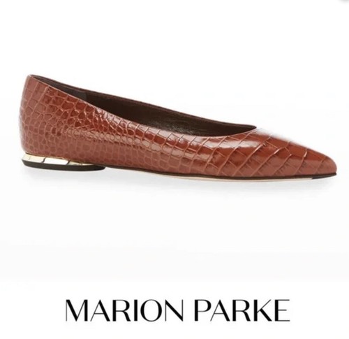 Marion Parke "Must Have" Leather Mock-Croc Ballet Flats Brown IT 39/US 8.5