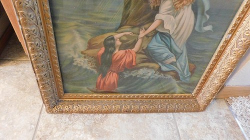 25-741 Vint 1940's Rock of Ages Lithograph Religious Wood Carved Frame Picture - Picture 7 of 9