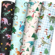 s Christmas Wrapping Paper for Boys Girls Kids - 8 Jumbo Sheets Dinosaur