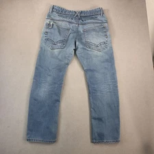 Diesel Jeans Mens 34x28 Blue Distressed Relaxed Straight Leg 100% Cotton Denim