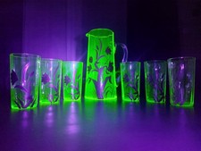 Rare Service A Eau Ouraline Uranium Glass Pichet 6 Verres