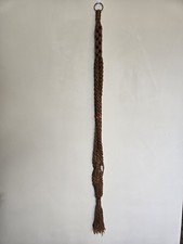 Vintage Macrame Plant Hanger Brown Woven Rope Orange Beaded Retro Decor