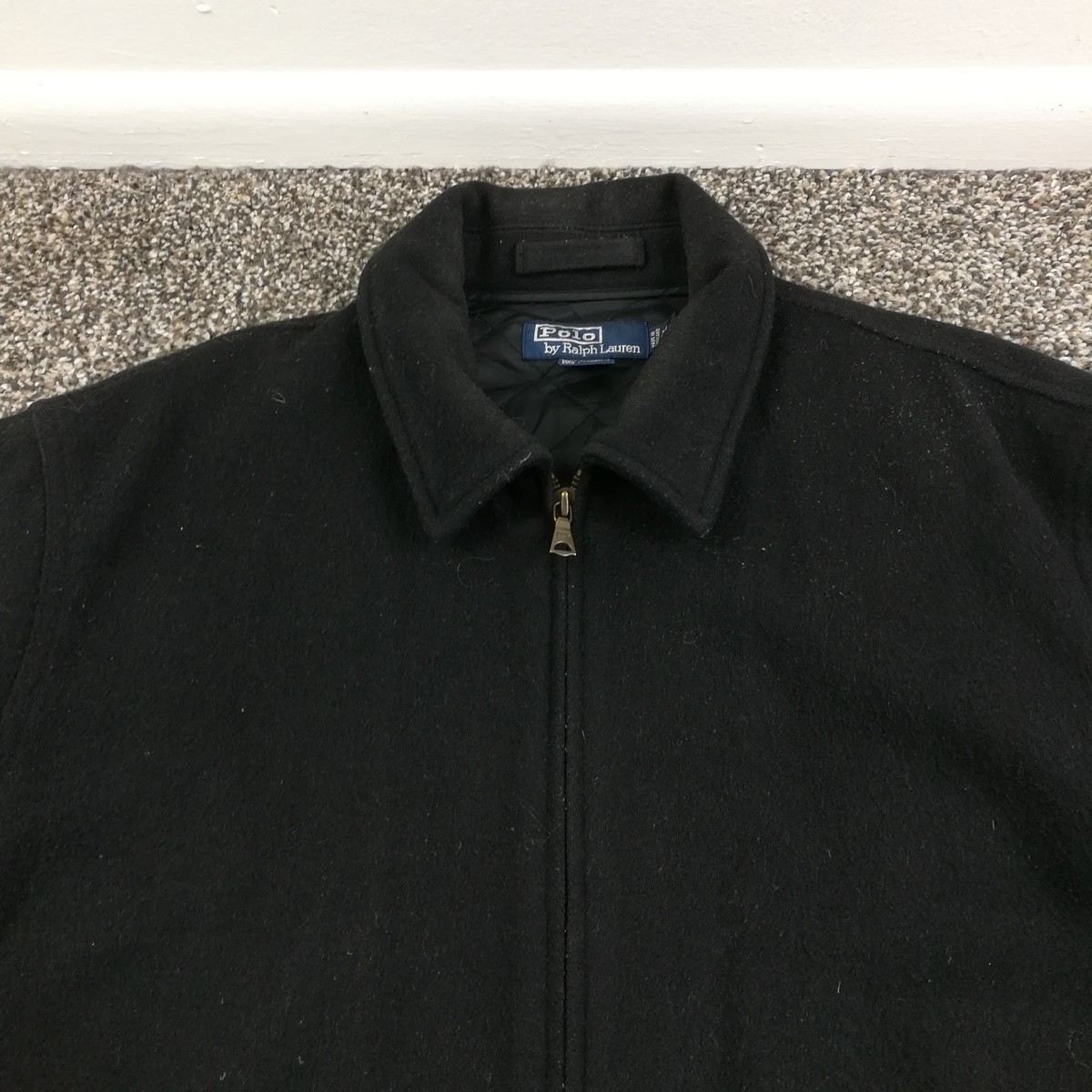 Vintage Polo Ralph Lauren Coat Wool Quilt Lined Full Zip Black