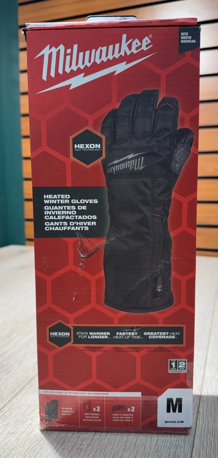 Milwaukee M700B-21M Heated Winter Gloves Kit HEXON Heat Technology SIZE M