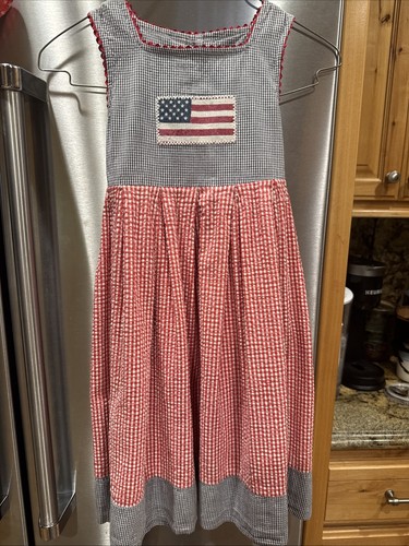 Vintage 100% Cottontail Plaid Gingham USA Flag Patriotic Sz 6 Dress