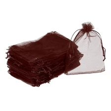100pcs Organza Bags 4x6 Inch Drawstring Favor Pouches Sheer Mesh Bag Brown