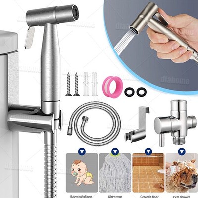 Bidet Brause mit Halter Edelstahl WC Hand Duschkopf Intim Hygiene Dusche Bad Set