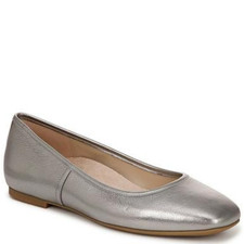Vionic Orinda 2 Ballet Flat Women's 6.5 Sliver Leather Square Toe Slip-On VER945