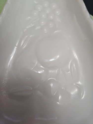 Vintage Milk Glass Pear Shaped embossed Fruit on Front Flowers on Back Tray - Picture 3 of 7