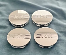 4x 83mm 3.25 Inch GMC Glossy Silver Wheel Center Caps Fits Sierra Yukon Denali