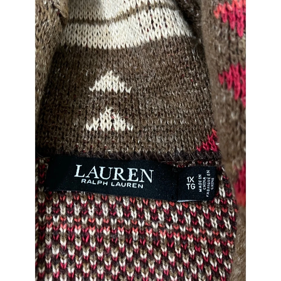 Lauren Ralph Lauren Aztec Southwestern  Belted Cardigan women 1X plus red navajo - Image 2 of 4