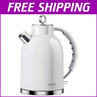 Elegant White 1500W Electric Tea Kettle - Auto Shut-Off & Boil-Dry Protection