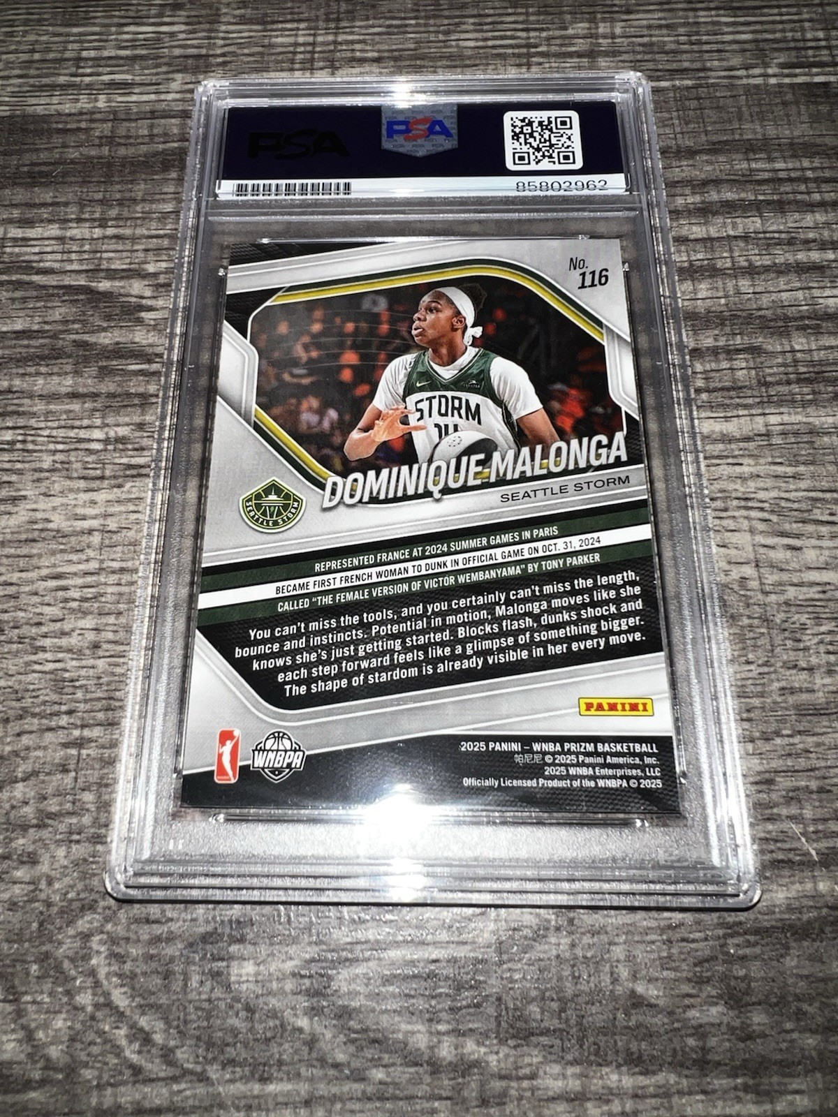 Dominique Malonga Signed 2025 Panini Prizm Trading Card WNBA Rookie PSA/DNA view 2