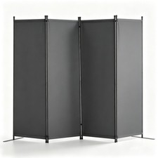 Room Divider 4-Panel Folding Privacy Screen Fabric Partition Office Gray