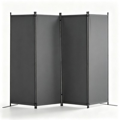 Room Divider 4-Panel Folding Privacy Screen Fabric Partition Office Gray