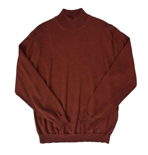 Vtg ALFANI men’s M Brown Knit Italian Merino Wool Mock Neck Pullover Sweater Top