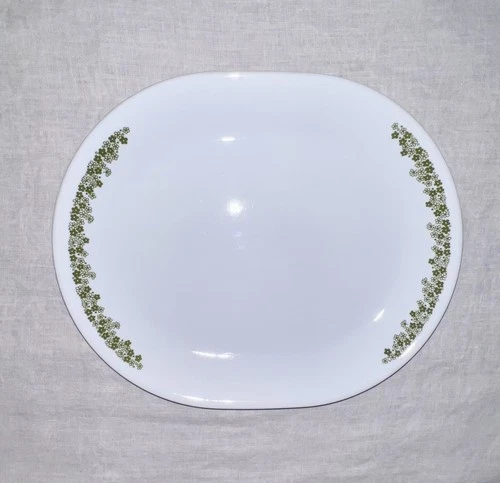 Corelle Corning Spring Blossom Crazy Daisy Green Vintage 12x10 Oval Platter USA