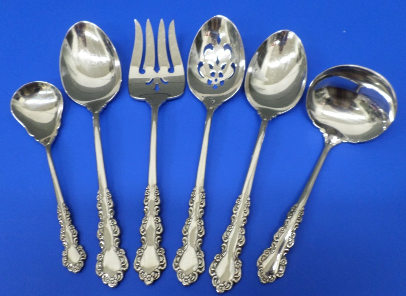 6 - Oneida SHELLEY Glossy Cube Floral Stainless Flatware HOSTESS SERVING PIECES