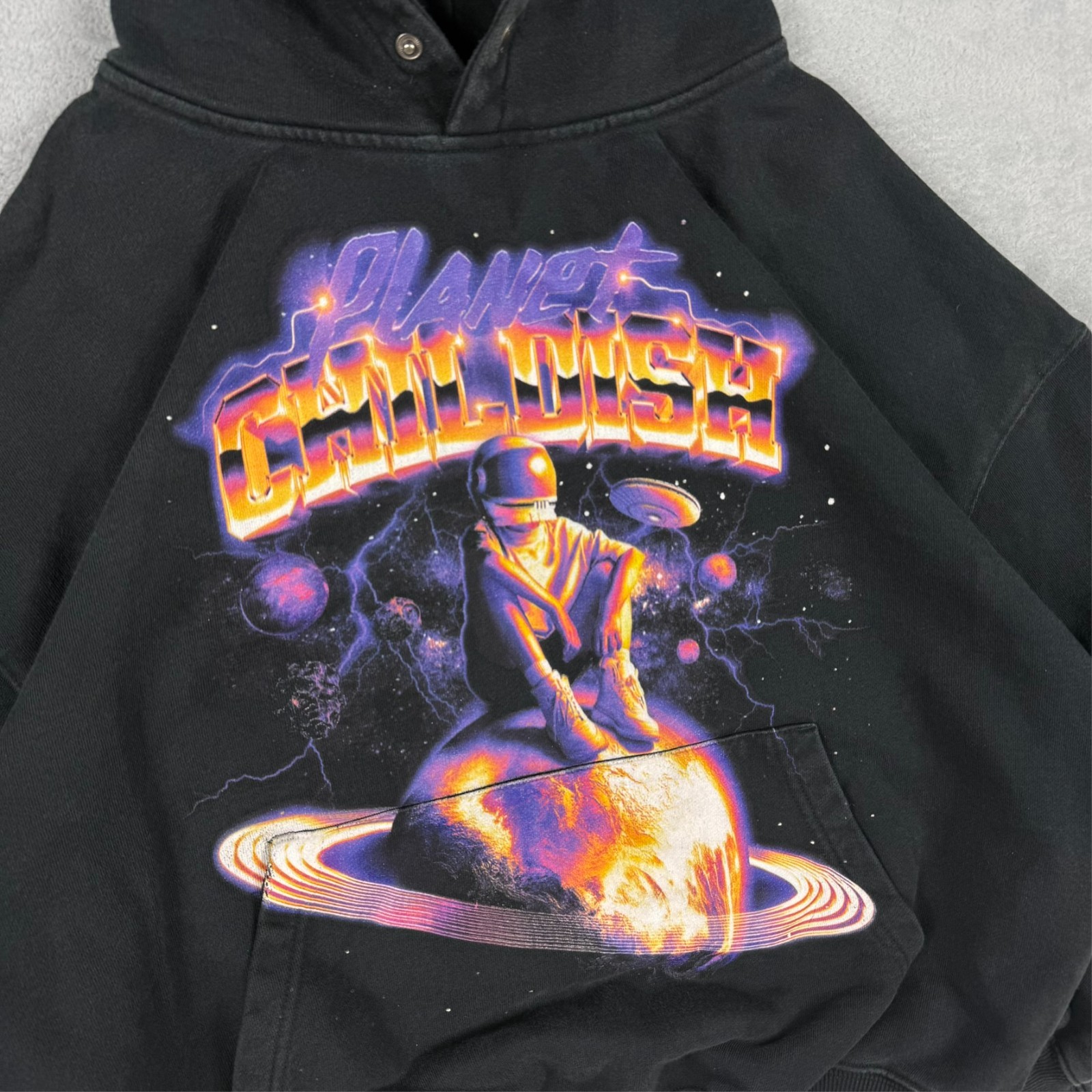 VTG Childish TGF Bros Planet Spaceman Black Heavyweight Oversized Small Hoodie image 4