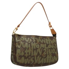 LOUIS VUITTON Monogram Graffiti Pochette Pouch Khaki M92191 LV Auth yk18323V