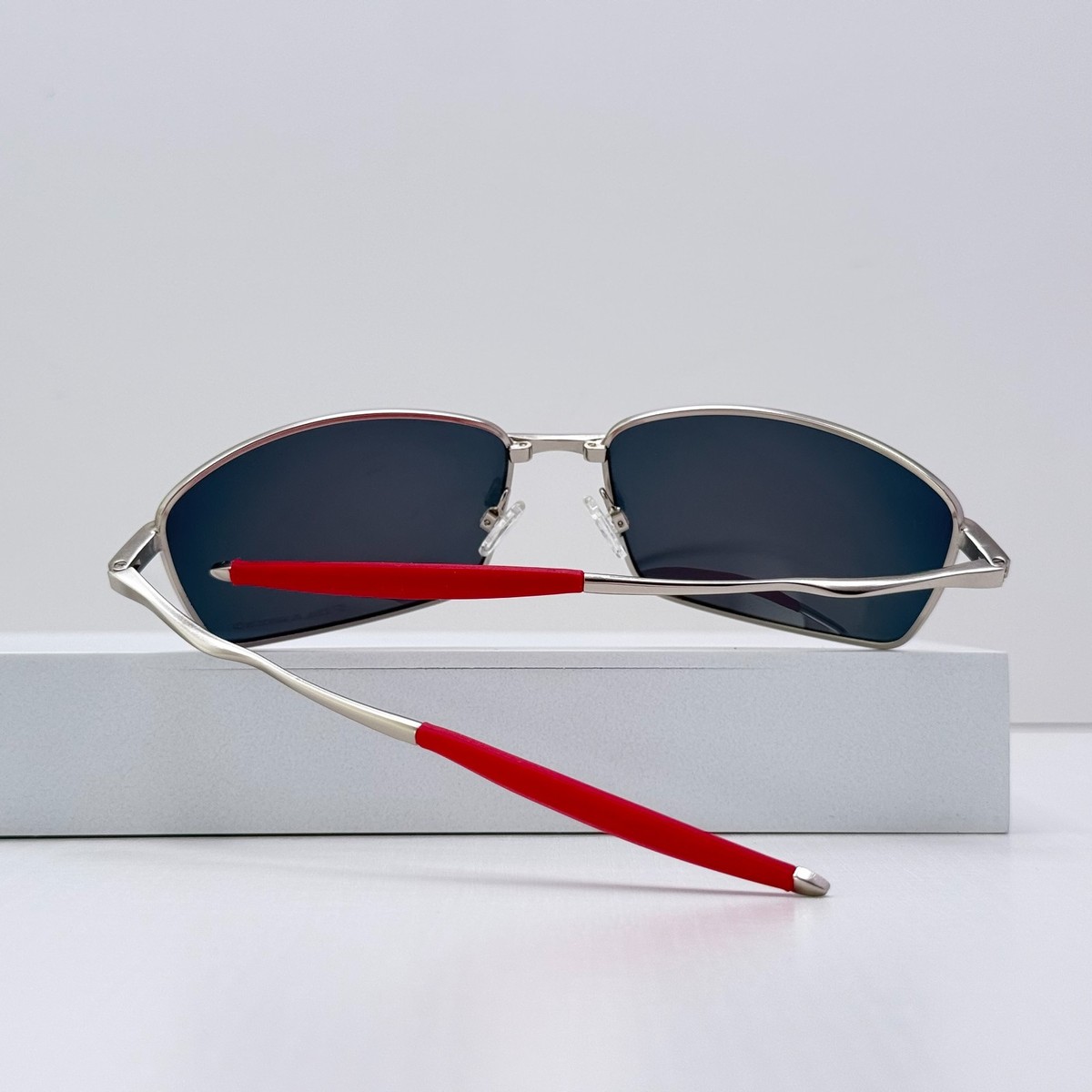 Oakley Whisker Sunglasses Silver Frame Ruby Lens Red Temple New | eBay