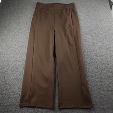 Adidas Wide Leg Pants Sz Large Brown High Rise Zip Pockets Stretch EUC