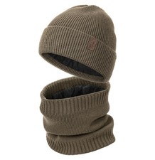 Winter Hat Scarf Gift Set Mens Windproof Fleece Lined Beanie Neck Warmer