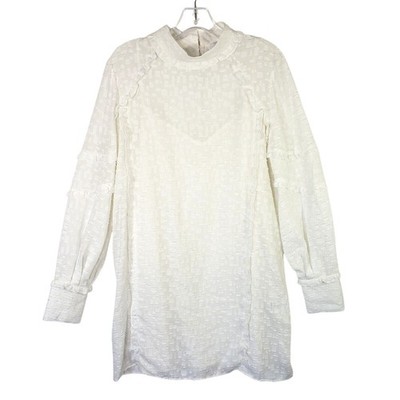 IRO White Textured Mock Neck Long Sleeve Mini Dress Womens Size 40