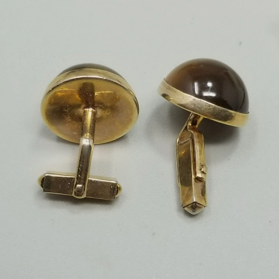 Vintage Swank Brown Moonglow Lucite Cufflinks Round Dome Gold Tone - Image 4 of 4