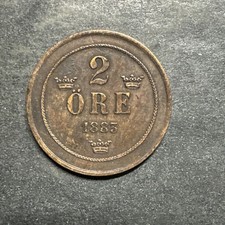 1883 SWEDEN 2 ORE - Low Mintage Vintage Coin World Foreign Old
