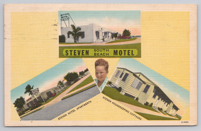 Steven South Beach Motel Key West FL Postcard 1950 Linen Collage Design