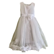 Girls White Tulle Flower Girl Dress Sleeveless Communion Special Occasion Sz 5/6