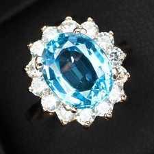 925 Sterling Silver Rose Gold Handmade Rings Precious Swiss Blue Topaz 3.25Ct