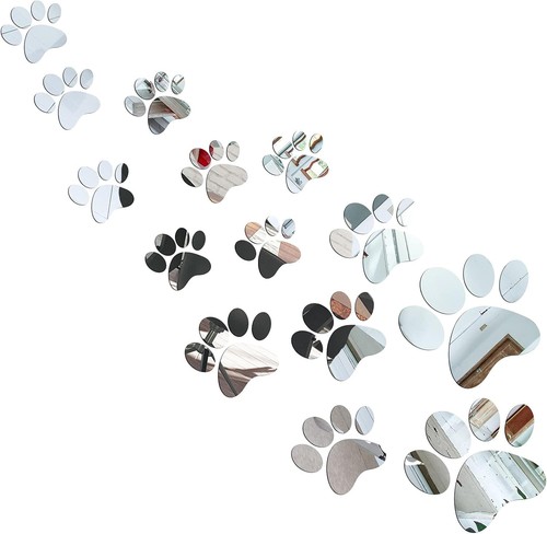 Tenare 14 Pieces Paw Mirror Decals Dog Footprints Stickers Acrylic Silver - Picture 1 of 7