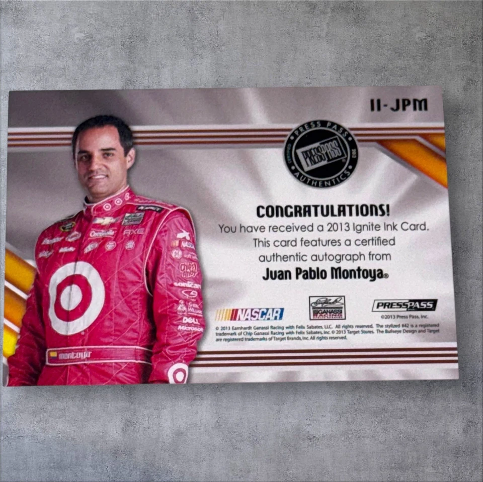 Juan Pablo Montoya PACK PULLED 2013 PRESS PASS IGNITE AUTOS signed card #02/20 - Image 2 of 2