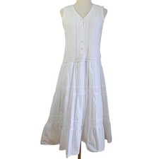 Coldwater Creek Crochet Tiered Midi Sundress Dress Sz 6 White V-Neck Beachy Boho