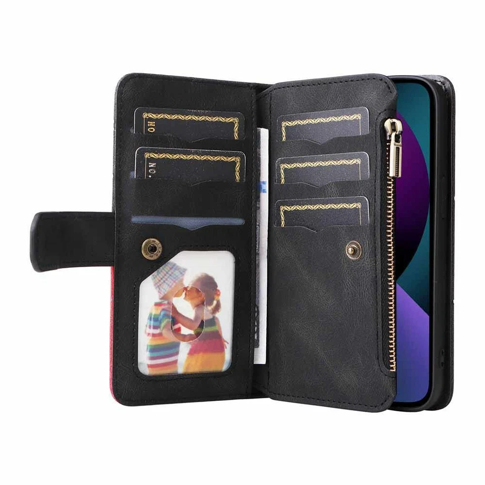 For iPhone 13 12 11 XS XR SE 6s 7 8 Plus Wallet Card Holder Leather Case Cover - Image 3 of 4