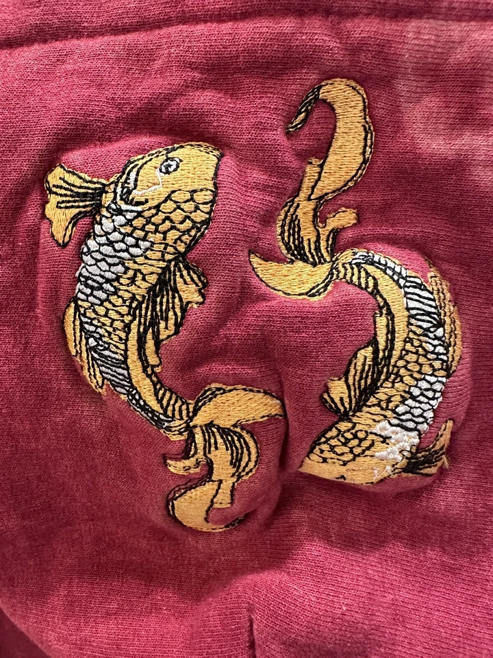 EPTM Men’s Golden Koi Y2K Distressed Graphic Maroon Skater Hoodie Size 2XL - Image 4 of 4