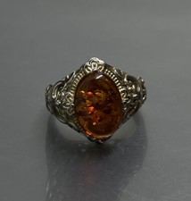 Womens 9.25 Ring Sterling Silver 925 Filigree Amber