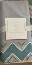 Pottery Barn Kids Baby Crib Skirt Soho Blue Green Chevron Gray New
