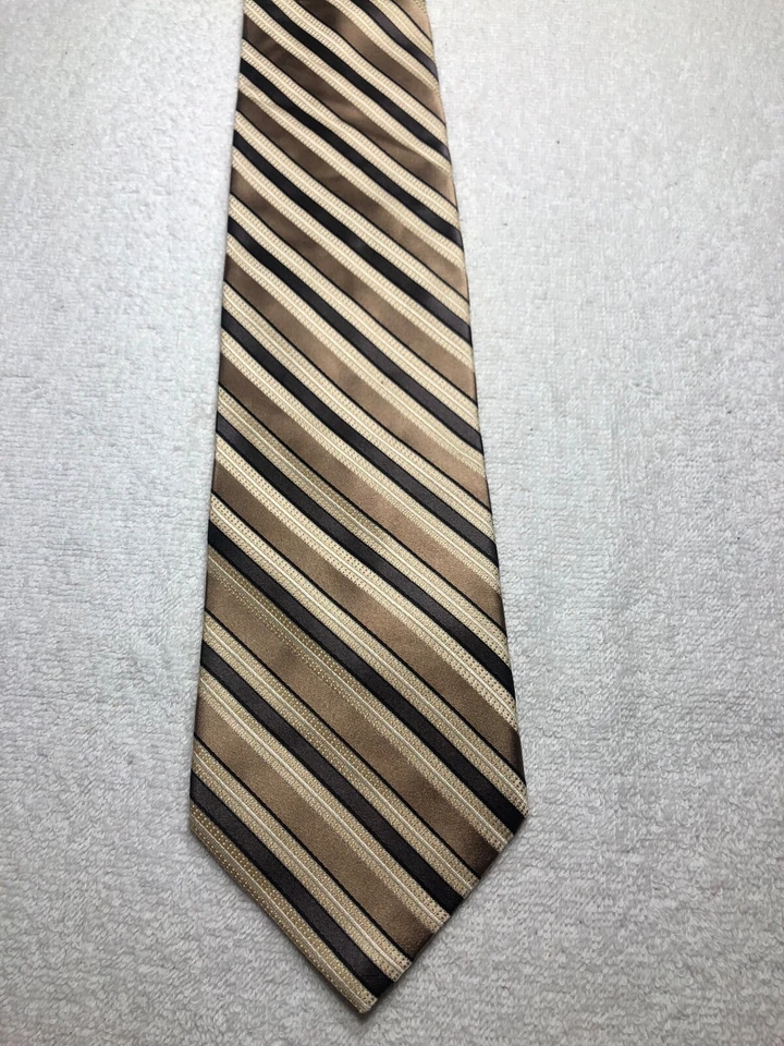 MARTIN WONG MENS TIE GRAY BEIGE WHITE AND LIGHT BROWN STRIPED 4 X 58 - Image 2 of 4