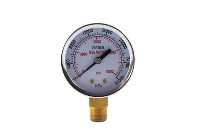 SÜA High Pressure Gauge for Oxygen Regulator 0-4000 psi - 2 inches - 1/4" NPT