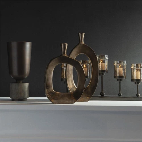 Uttermost Kyler Contemporary Aluminum Textured Vase in Bronze (Set of 2) - Picture 3 of 3