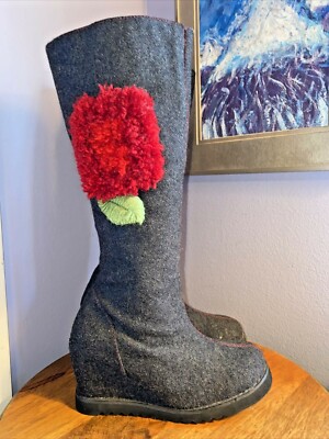 Y2K WEDGE BOOTS RaRe! GRAY LUG SOLE BOHO HIPPIE PIXIE FAIRY ASPEN NEW $152 5/5.5
