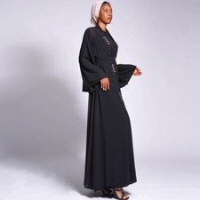 2Pcs Set Muslim Women Ramadan Open Kimono Long Inner Dress Cardigan Kaftan Abaya