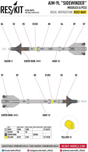 AIM-9L Sidewinder missiles 4pcs Scale1:32 ResKit RS32-0481 for Plastic Model Kit - Picture 3 of 3