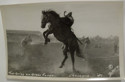 RODEO CHEYENNE WYO TOM GRIGG ON GRASS RANGE RPPC 1949 REAL DEVERE PHOTO POSTCARD