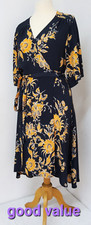 Zara Wrap Dress UK Size M Dark Blue Printed Irregular Length