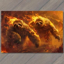 Art Print Sloth from Hell Fire Evil Unusual Demon Devil Animal Funny Unusual