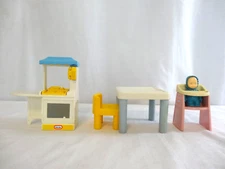 Little Tikes Dollhouse Furniture Party Kitchen Sink Stove Miniature + High Chair